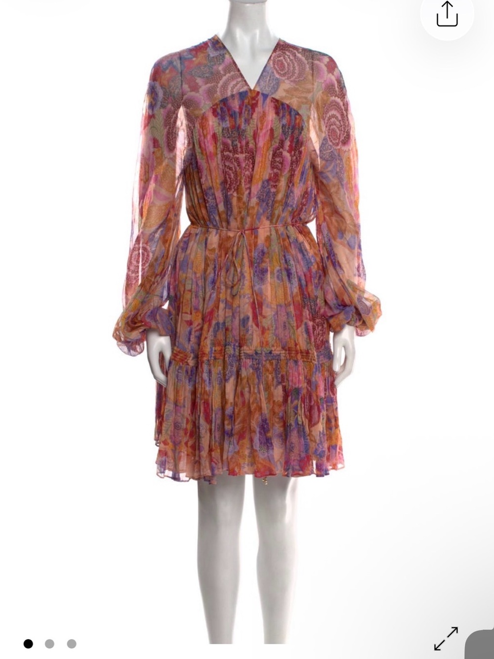 Zimmermann Pink Multi Floral Long Sleeve Tie-Waist Midi Dress